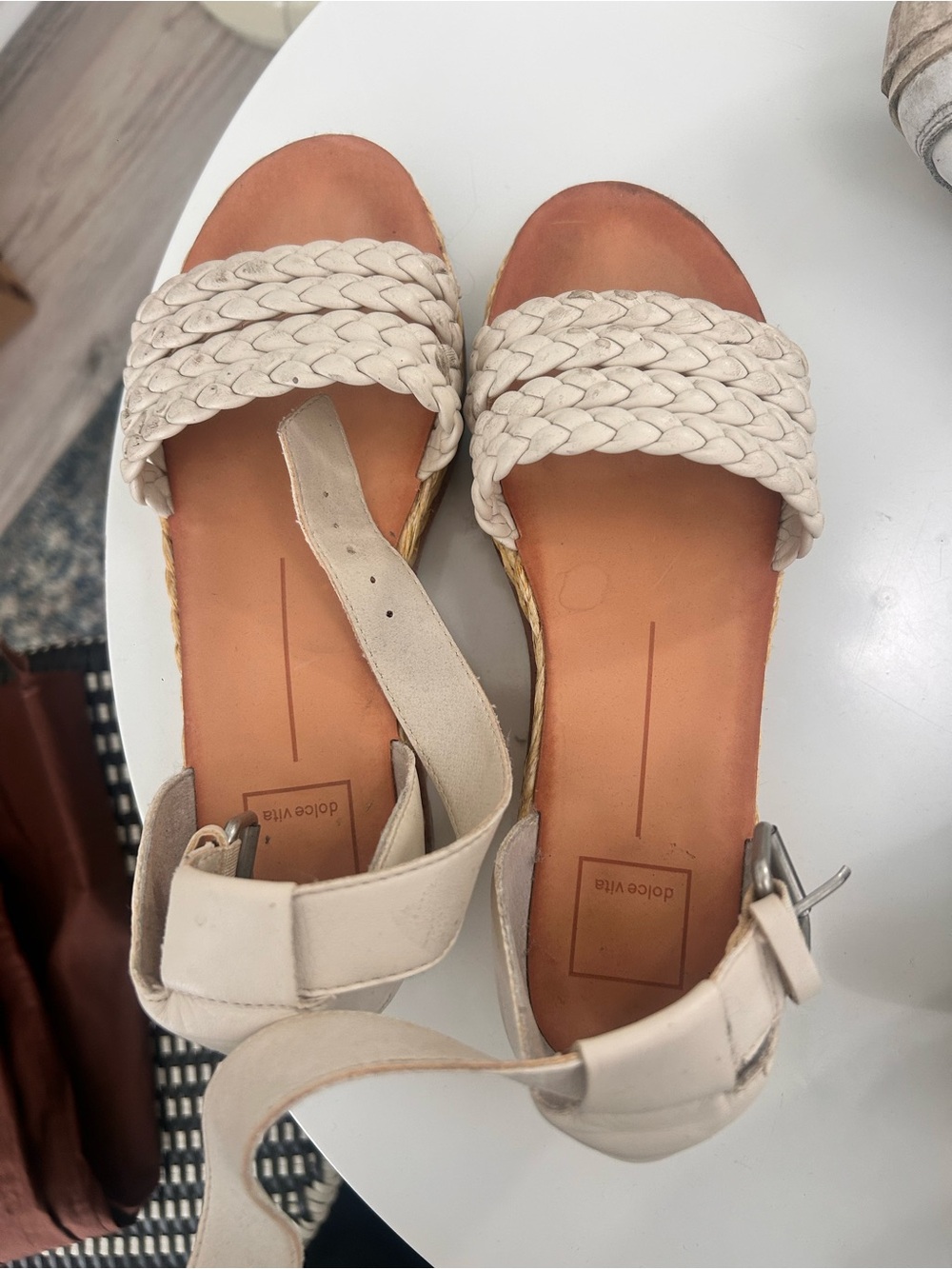 Dolce Vita Off-White Braided Strap Ankle Sandals